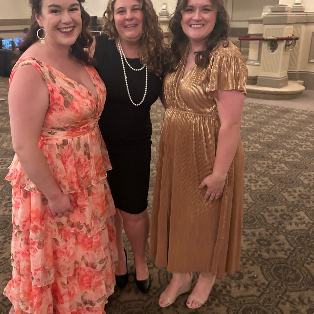 Metallic rose gold midi dress